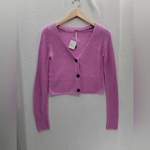 NWT Free People $78 Pink Cropped Cardigan Long Sleeve Size-XS